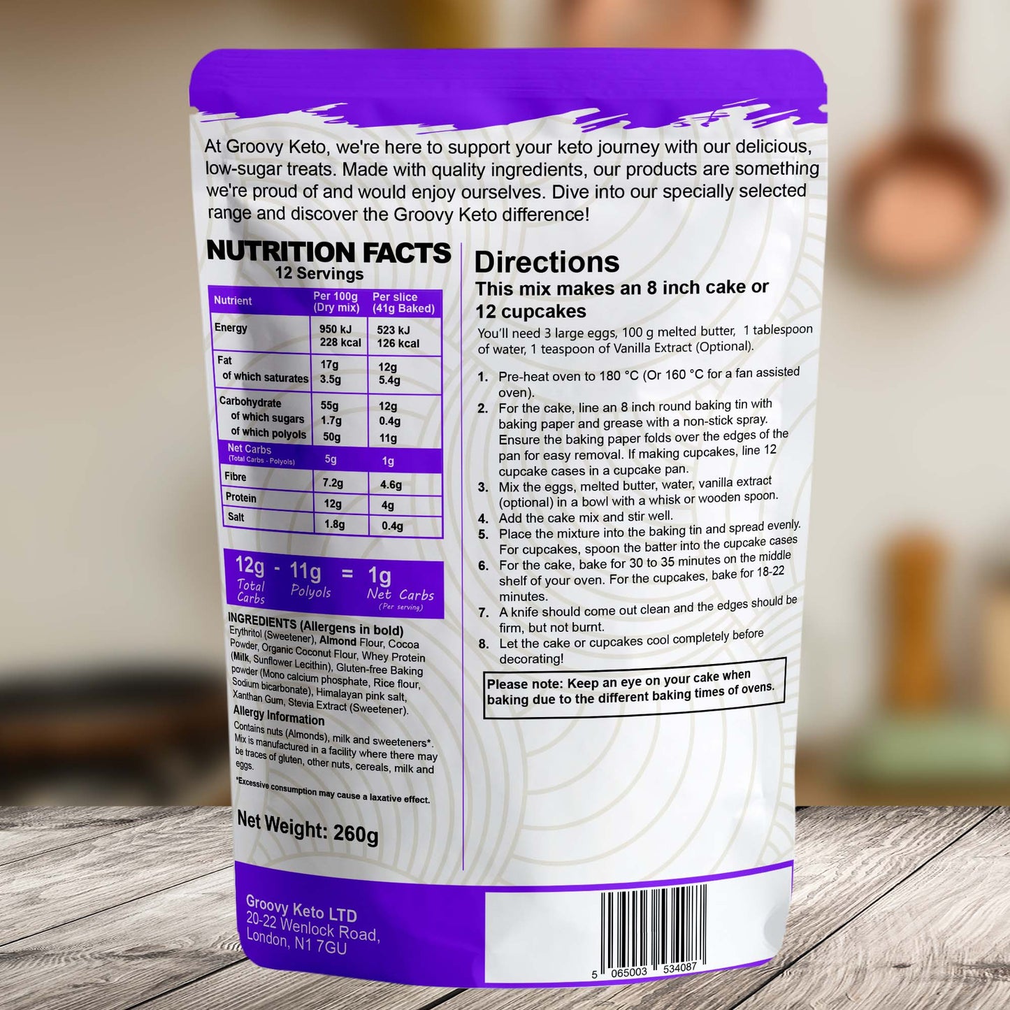 Back package of Keto Chocolate Cake