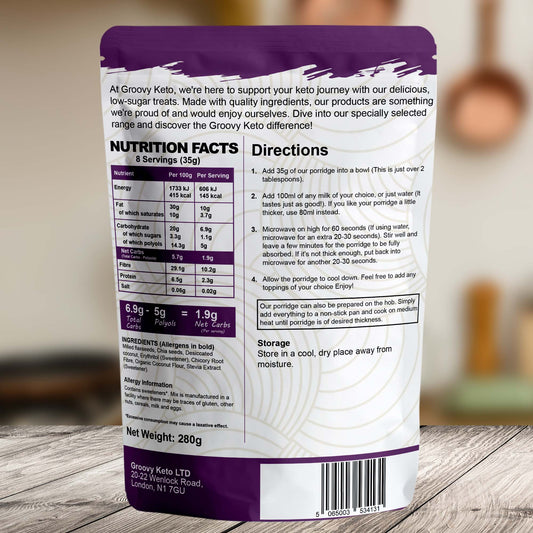 Back of keto original porridge packet