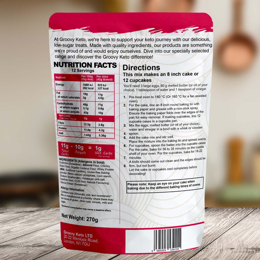 Back of keto red velvet cake packet