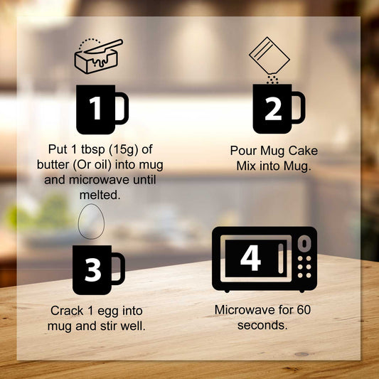 Instructions on how to make our mug cake mix