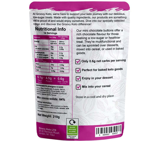 Keto chocolate chips back of packet