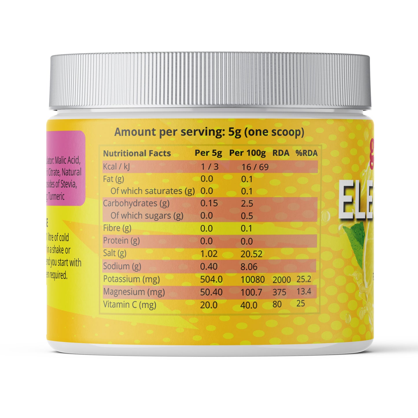 Side view of keto lemon electrolytes tub
