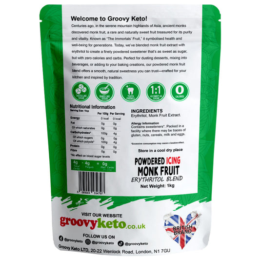 Back of powdered monk fruit packaging