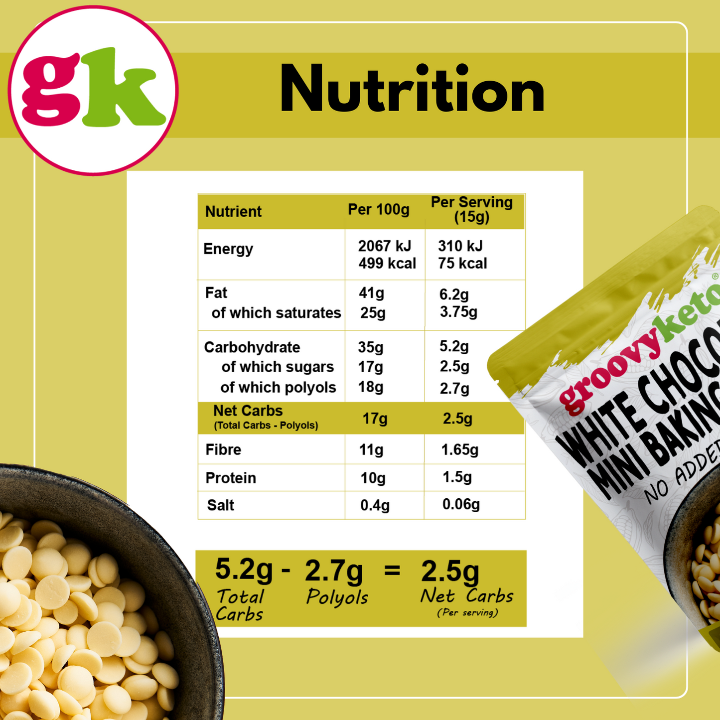 No added Sugar White Chocolate Chips