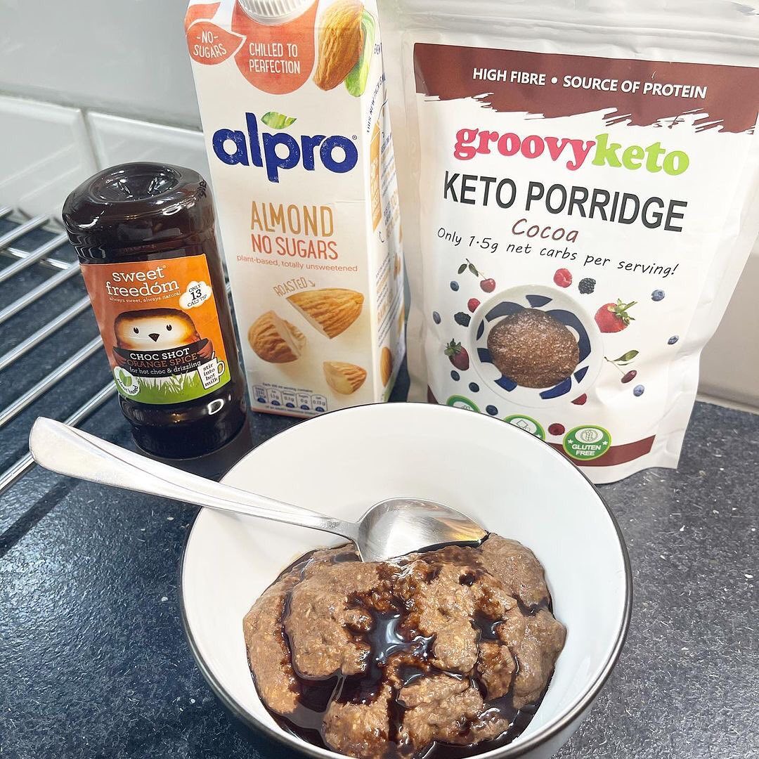 Groovy Keto Cocoa Porridge with Almond Milk and Sweet Freedom Sugar Free Syrup