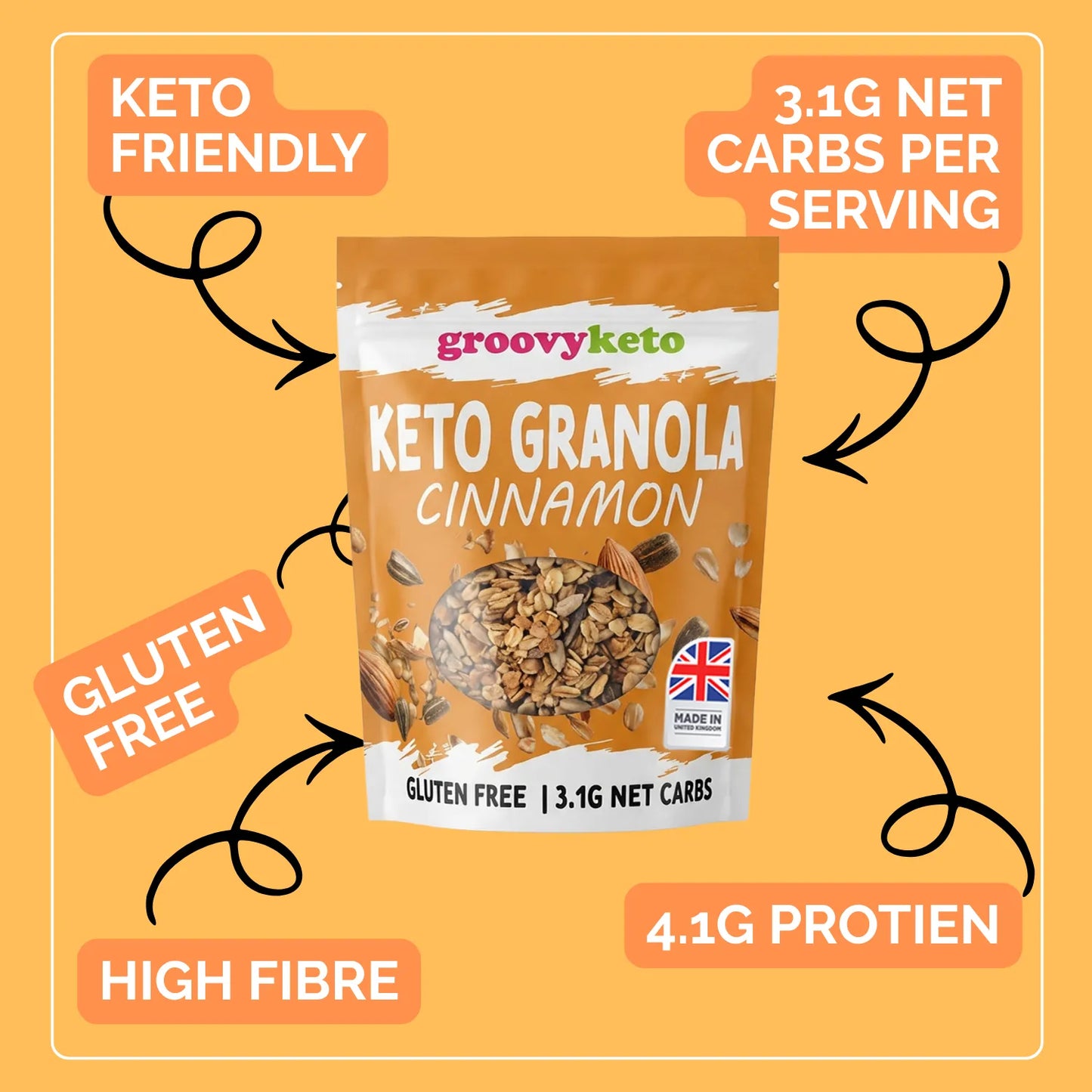 Keto Granola Cinnamon - Low Carb Granola | 3.1g Net Carbs | 360g