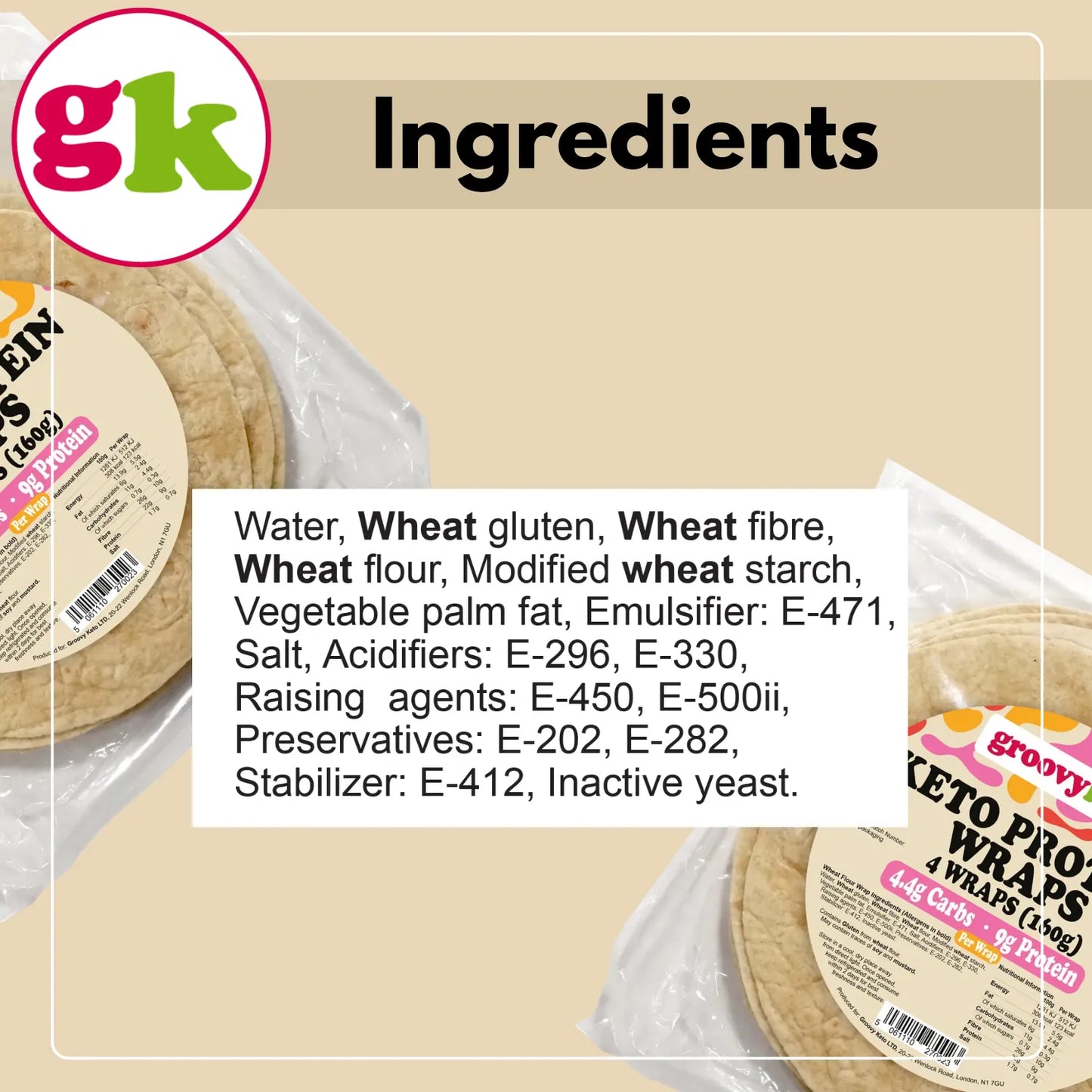 Ingredients list for Groovy Keto wraps
