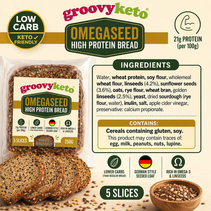 German-Style High Protein Bread - 250g - 10.6g Protein Per Slice - 5 Slices