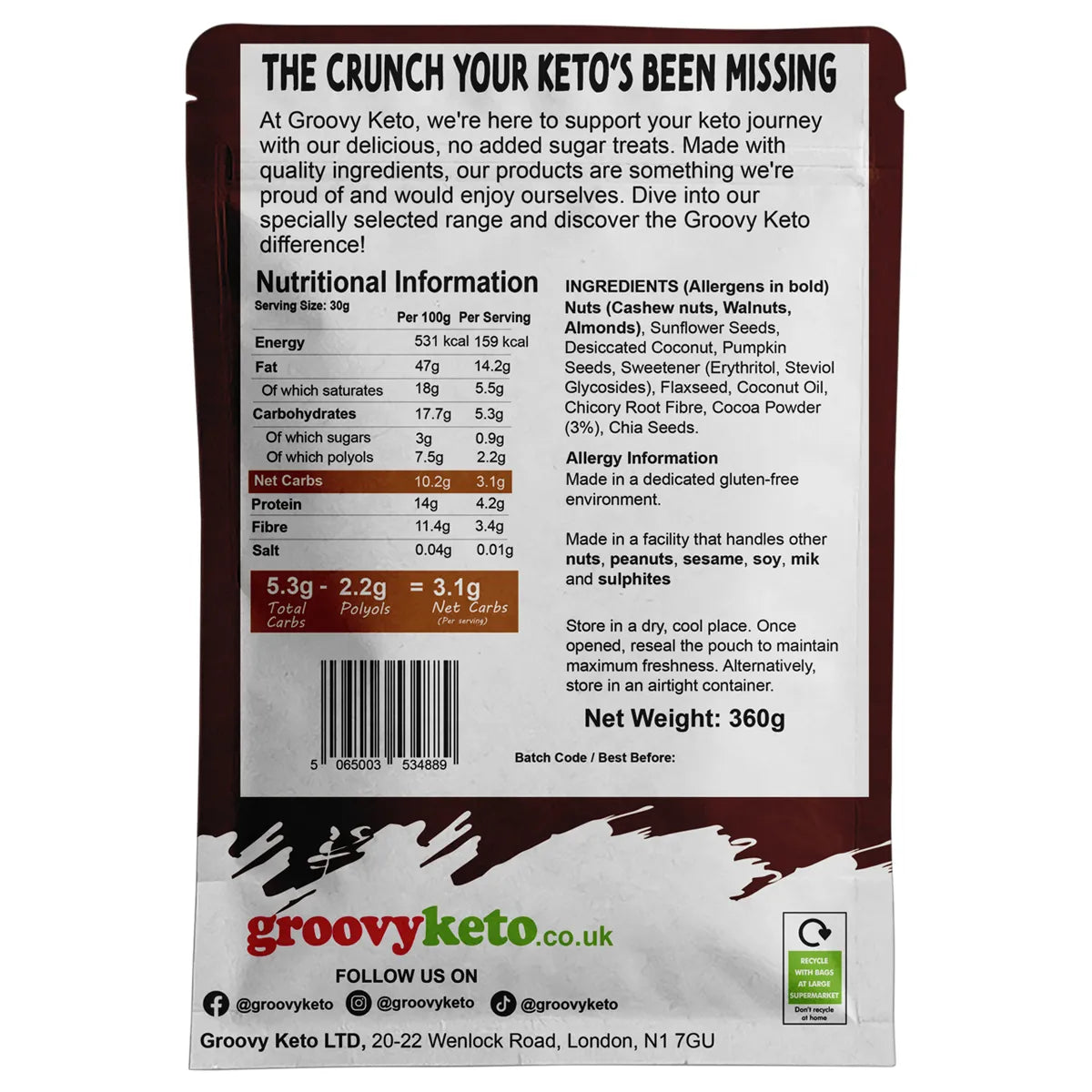 Keto Granola Cocoa - Low Carb Granola | 3.1g Net Carbs | 360g