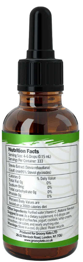Back of pure stevia drops