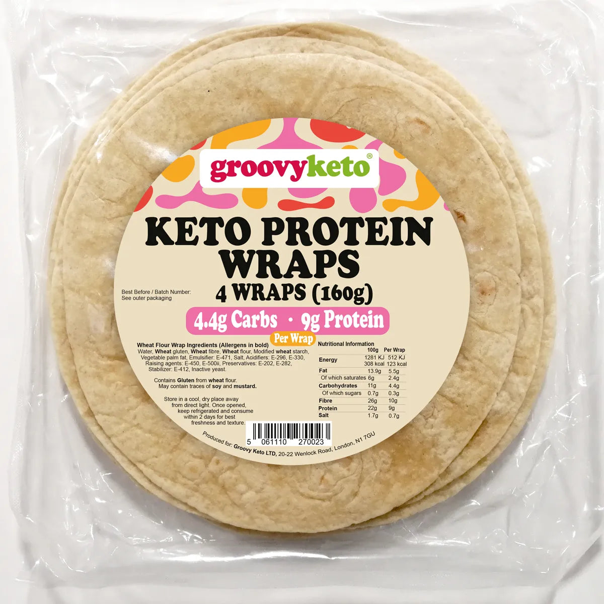 Keto protein wraps in packaging with a 'groovyketo' label.