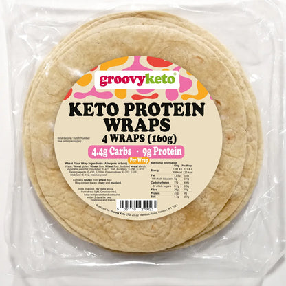 Keto protein wraps in packaging with a 'groovyketo' label.